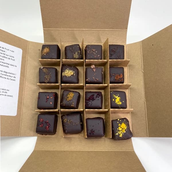 Boîte de 16 Pâtes de Fruits – Chocolat noir Équateur 78 %